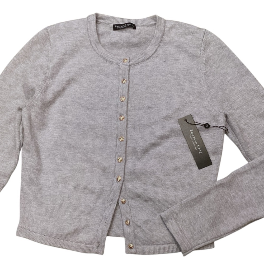 Emerson Lang Long Sleeve Grey‎ Button Front Soft Cardigan Large NWT